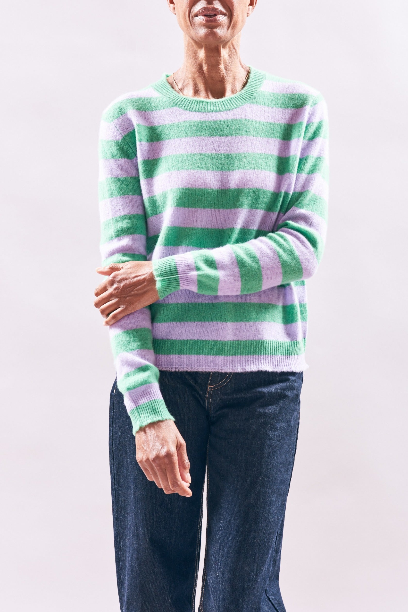 Stripe Distressed Crew fresh green/ opal | Jumper | MARKET