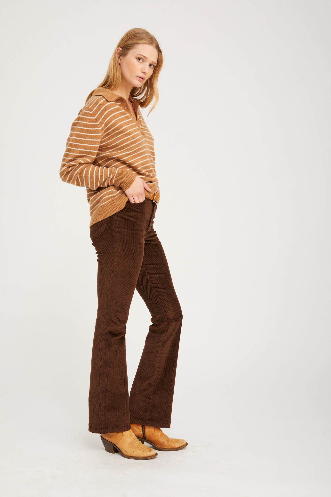 Striped Polo Sweater camel | SPRWMN | MARKET