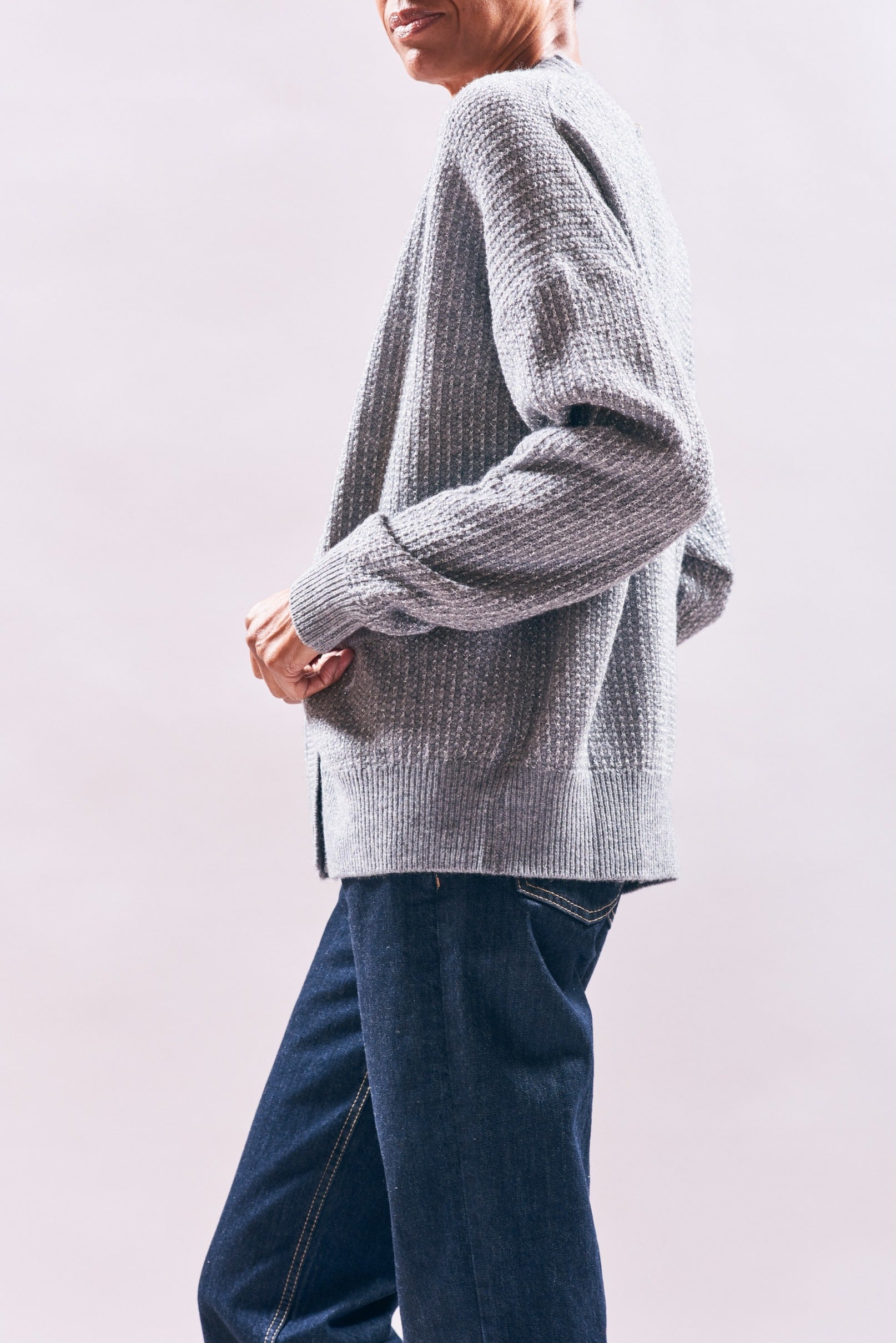 Lurex Birdseye CardiganV3_Cloudy_Silver birdseye | Jumper 1234 | MARKET