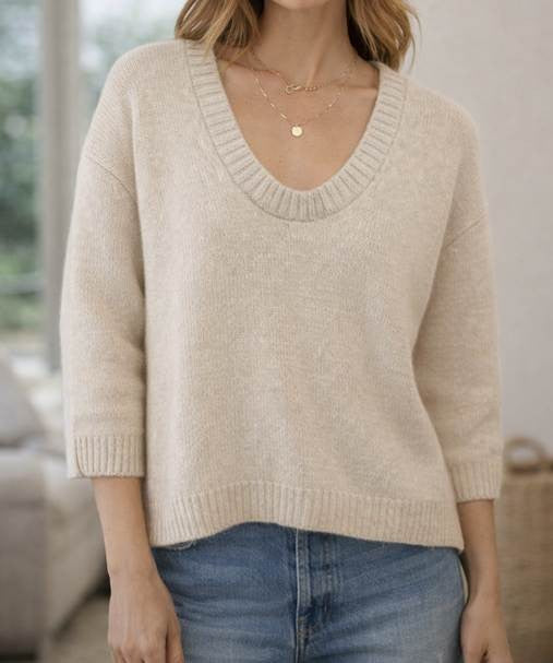 Cashmere scoop tee NATURAL HEATHER | White & Warren | MARKET