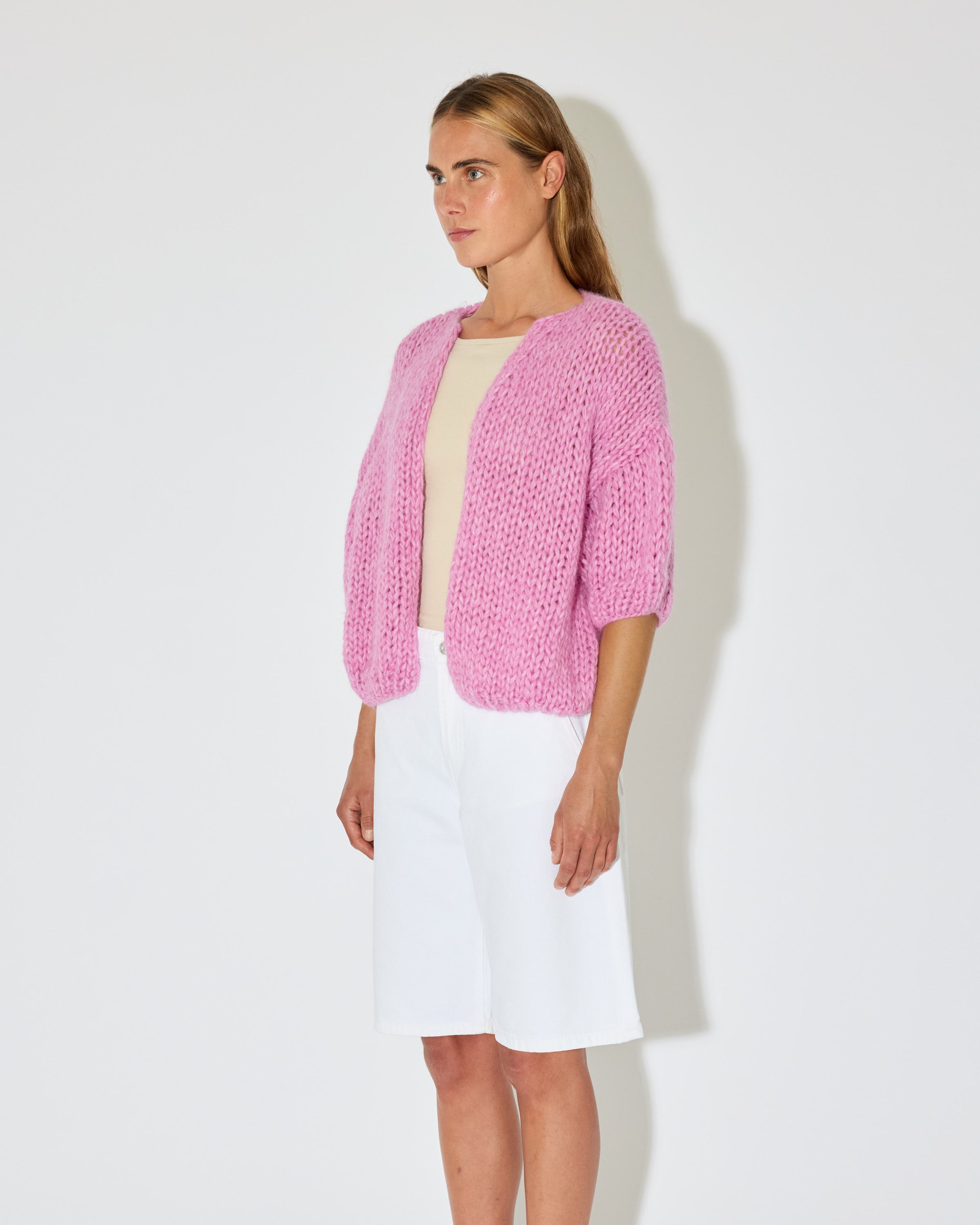 ALPACA BOMBER CARDIGAN, SHORT SLEEVES