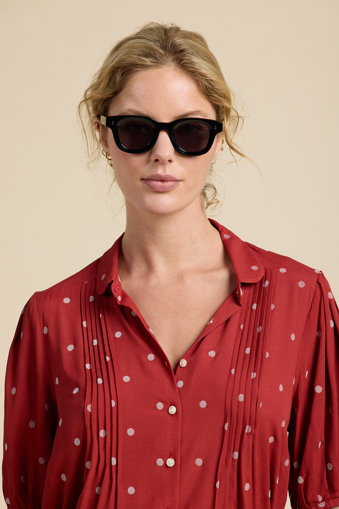 Nadine Blouse Berry Flocked Dot | Trovata | MARKET