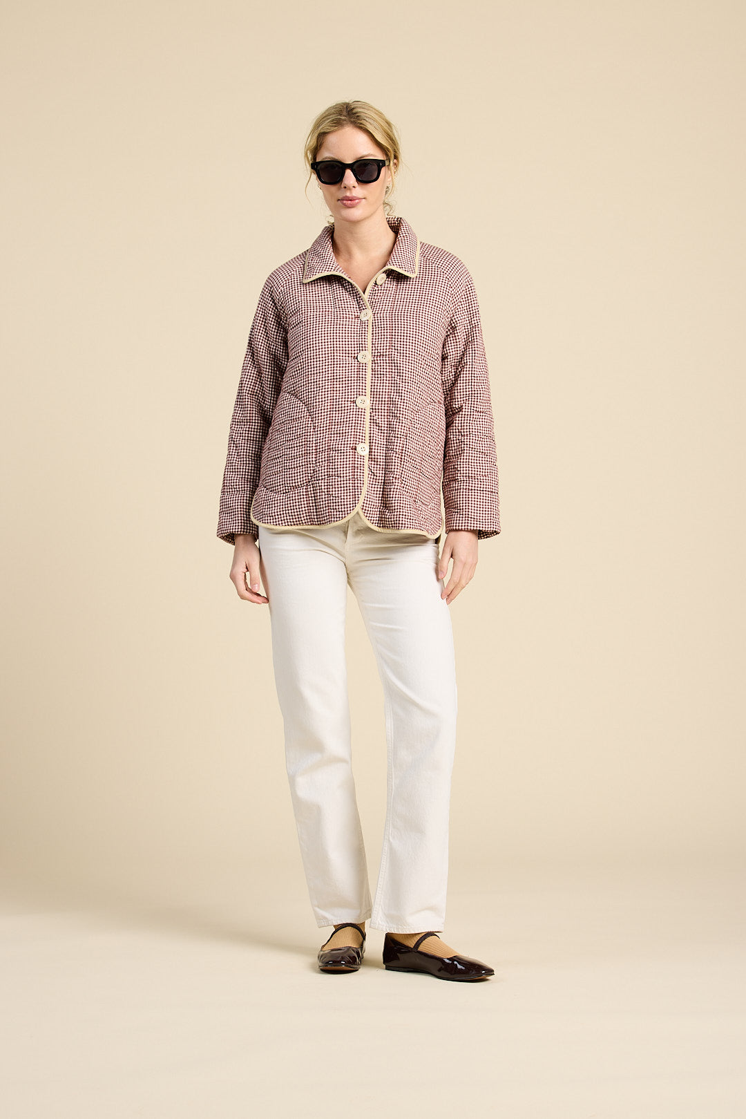 Ginny Quilted Jacket Mahogany Check | Trovata | MARKET
