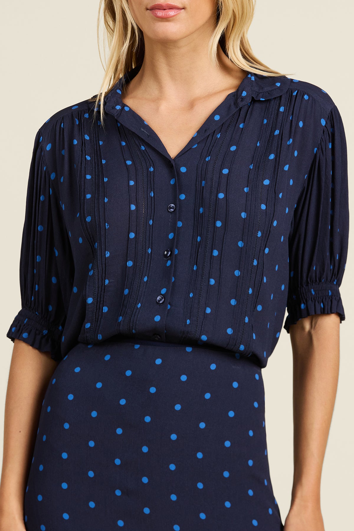 Gemma Blouse Azure Polka Dot | Trovata | MARKET
