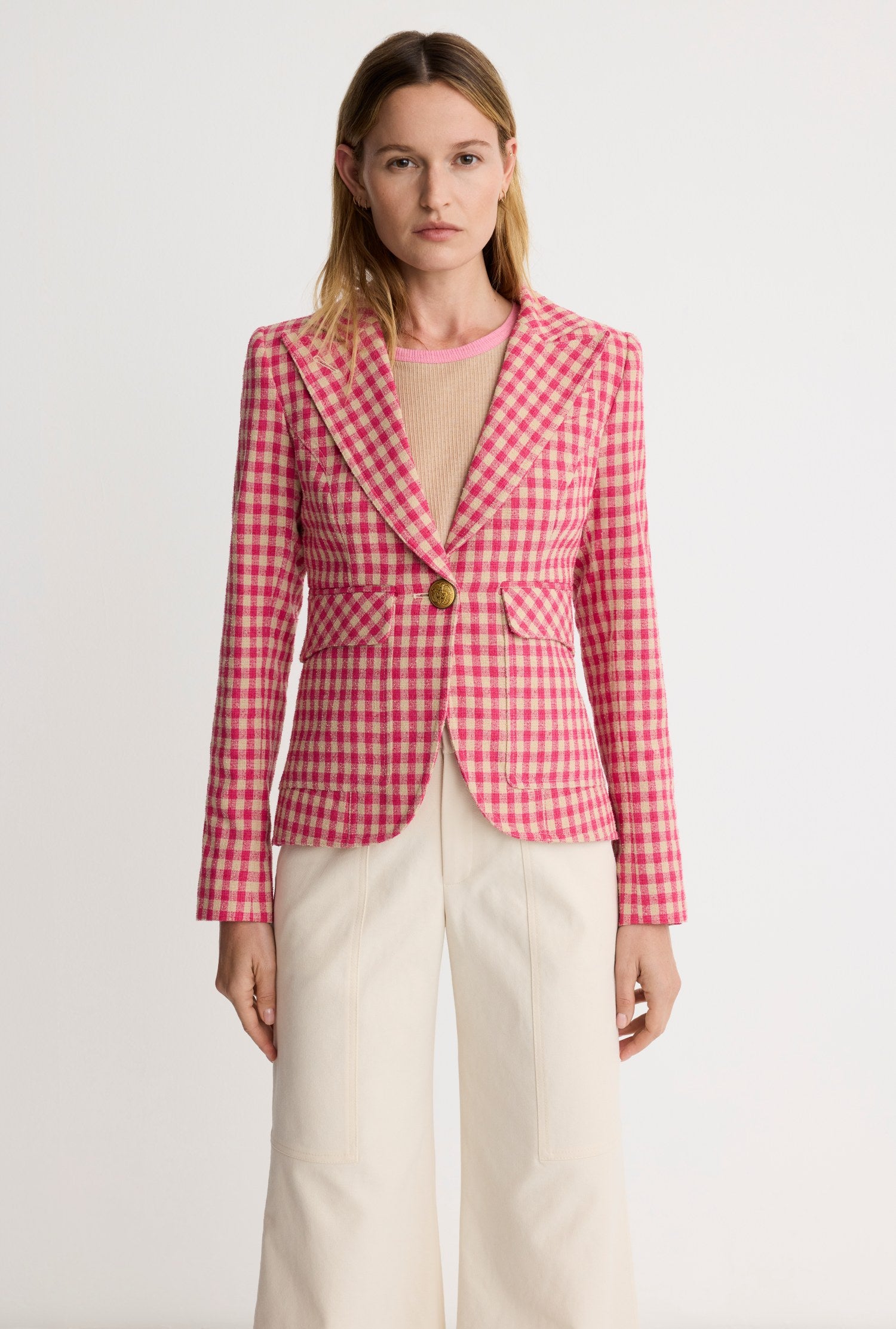 Patch Pocket One Button Blazer pink check | Smythe | MARKET