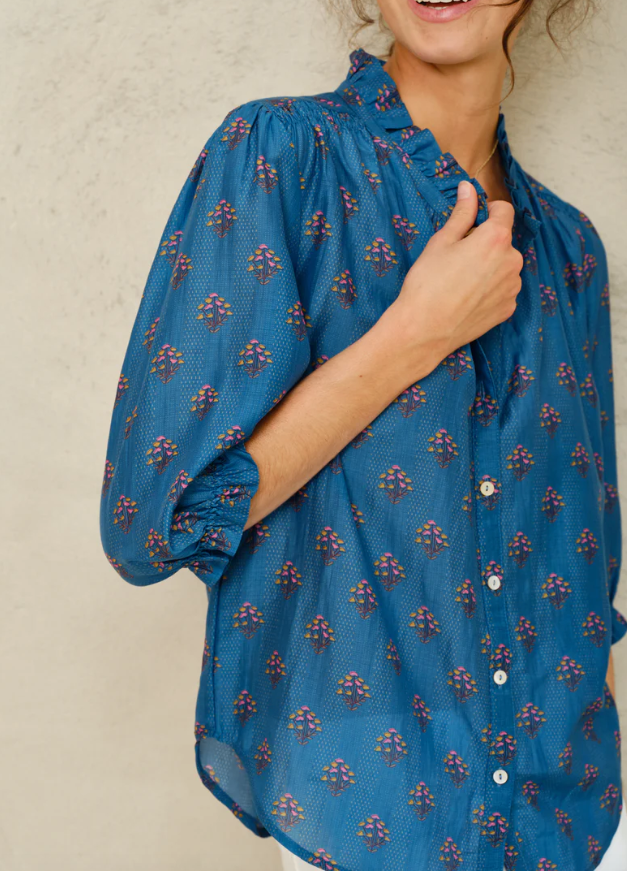 Lindi blue turq. elbow sleeve top | MABE | MARKET