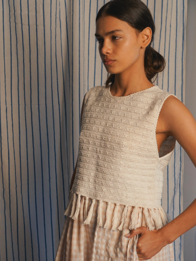 Fringe vest cream | Proche | MARKET