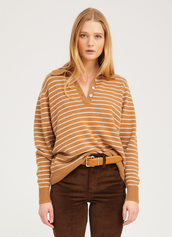 Striped Polo Sweater camel | SPRWMN | MARKET