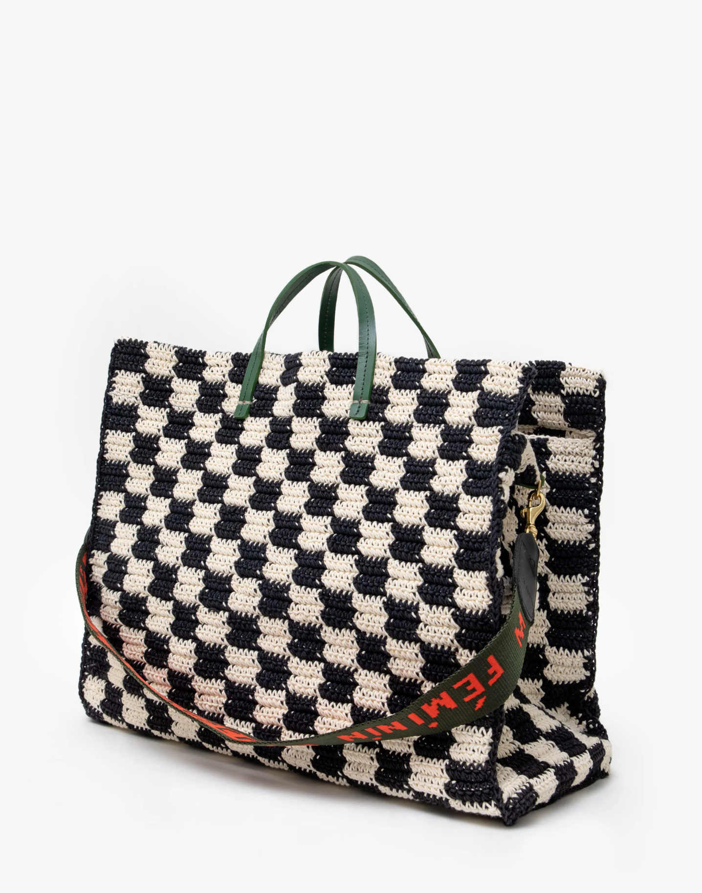 Crochet Tote blk/cream checkerboard | clare v | MARKET