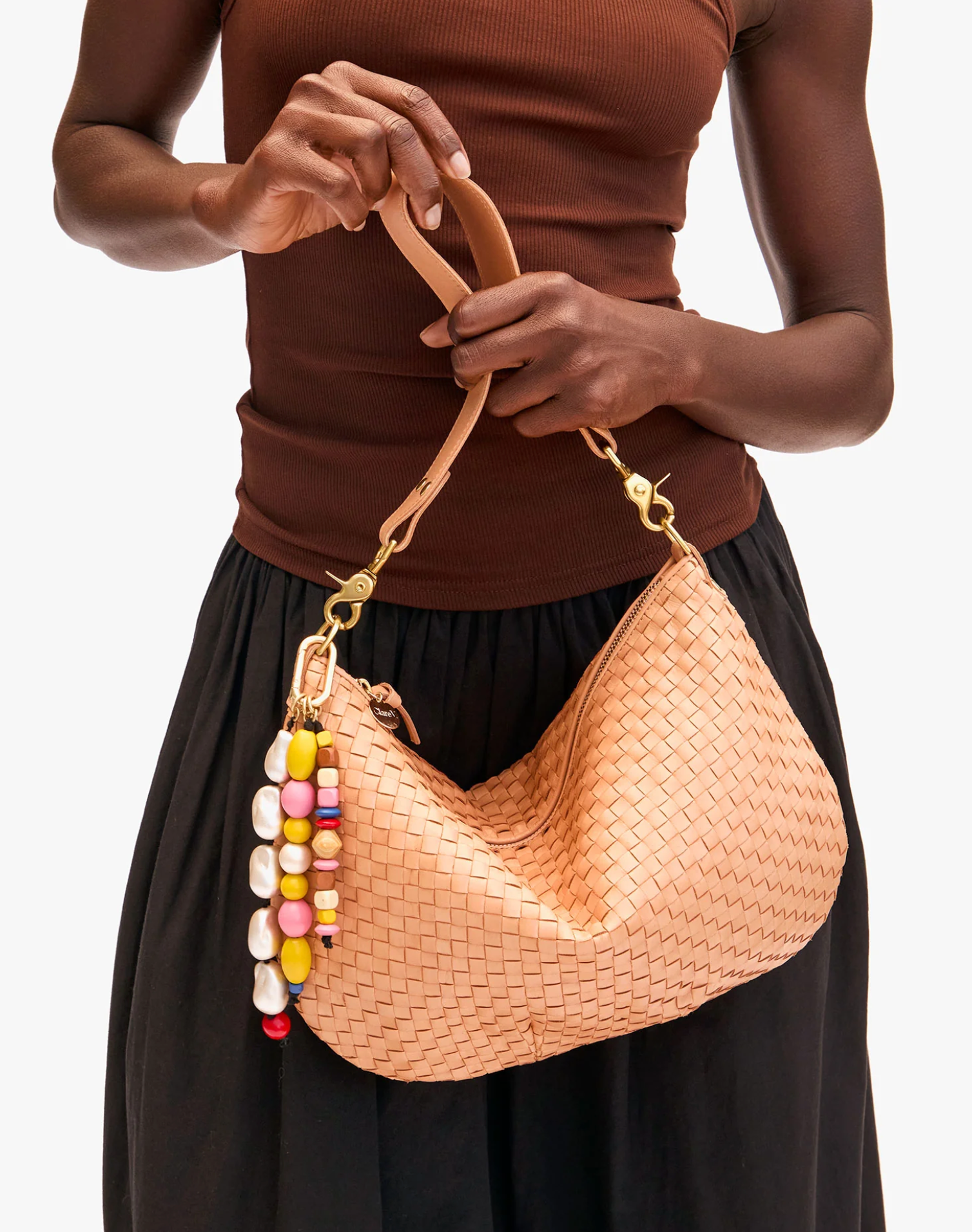 Moyen Messenger checkerboard weave Bisque | Clare V | MARKET