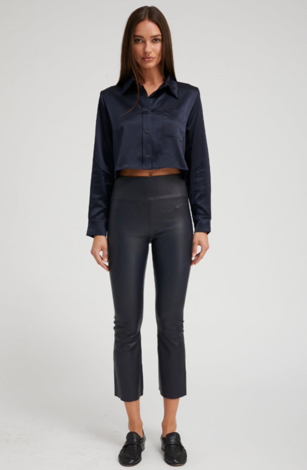 Leather crop flare navy | SPRWMN | MARKET