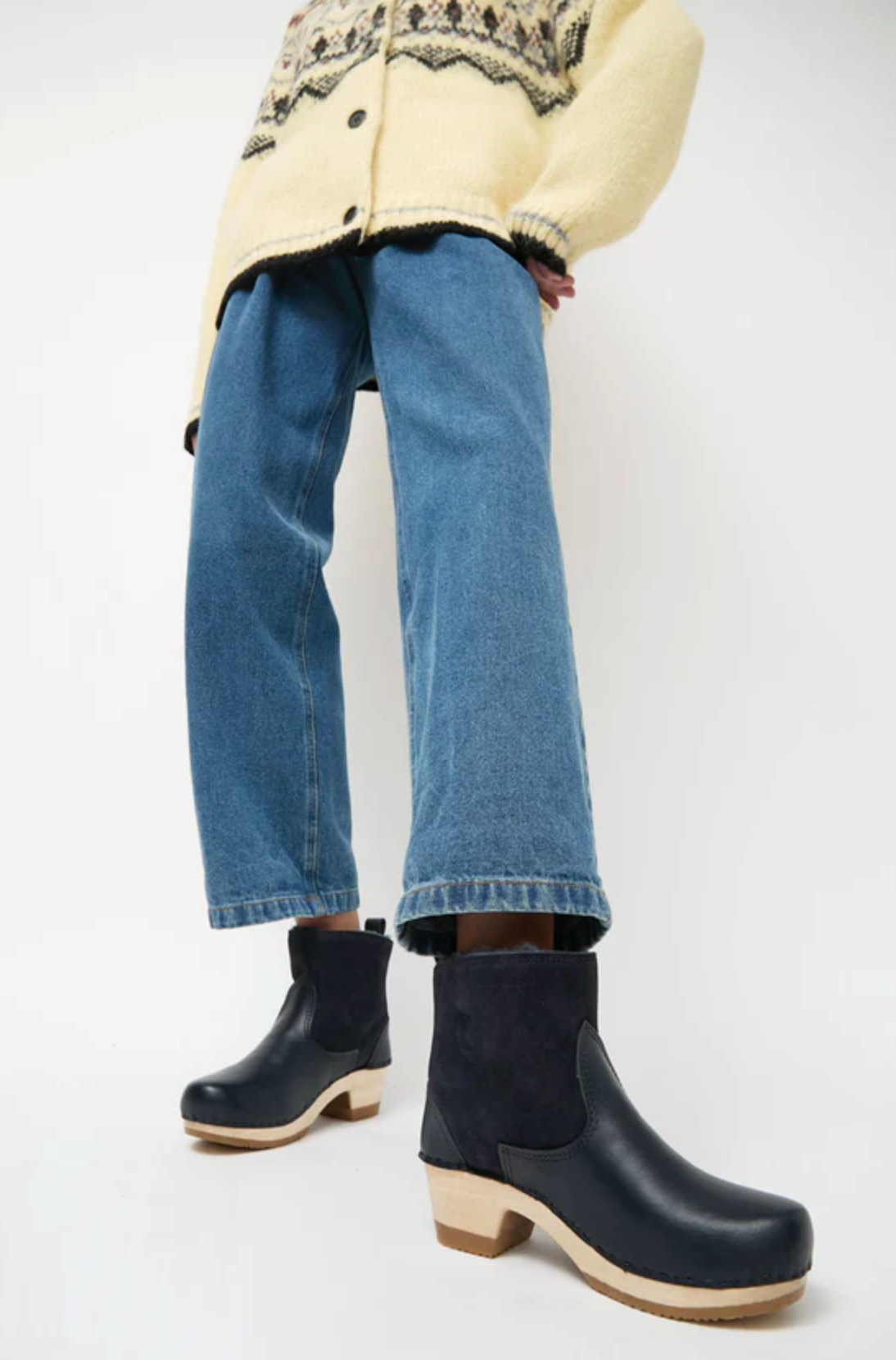 5" pull on shearling boot mid heel navy/night| | No.6 | MARKET
