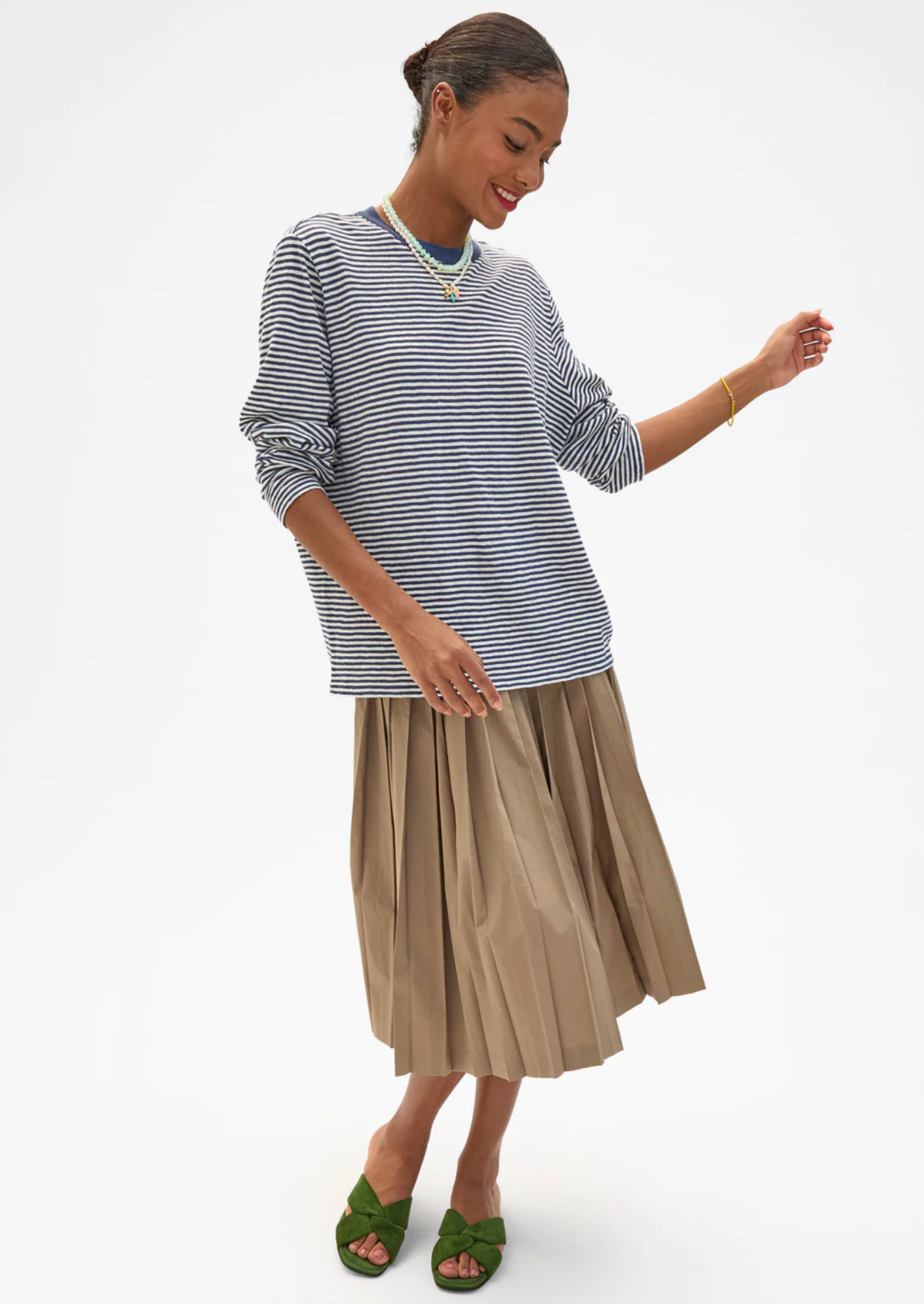 Long Sleeve Tee - Cotton/Linen Mini Stripe | Clare V | MARKET