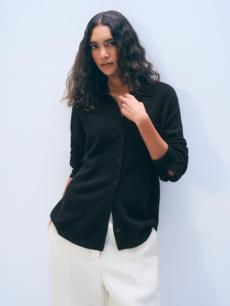 Cashmere button down black | White & Warren | MARKET