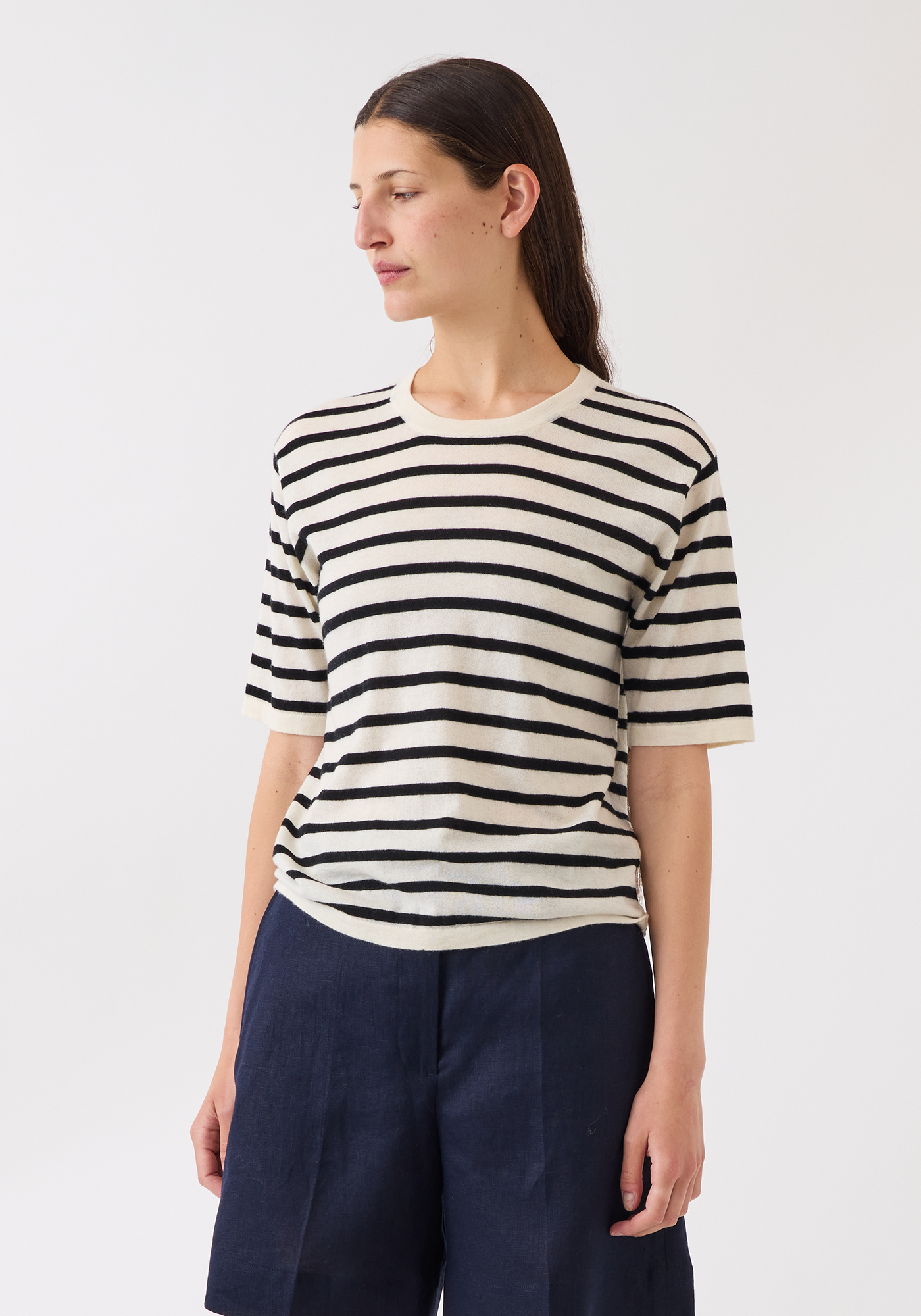 Remy Stripe Superfine Cashmere Top ivory/blk | Demy Lee | MARKET