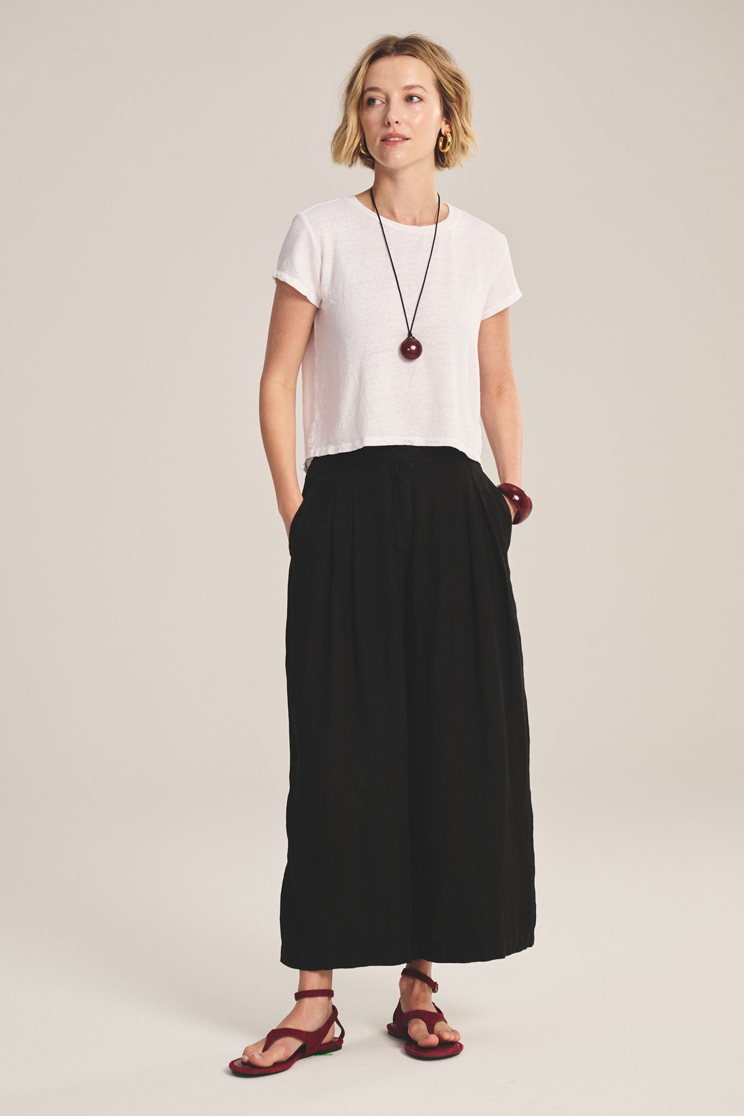 Linen fixed waist pant black | Velvet | MARKET