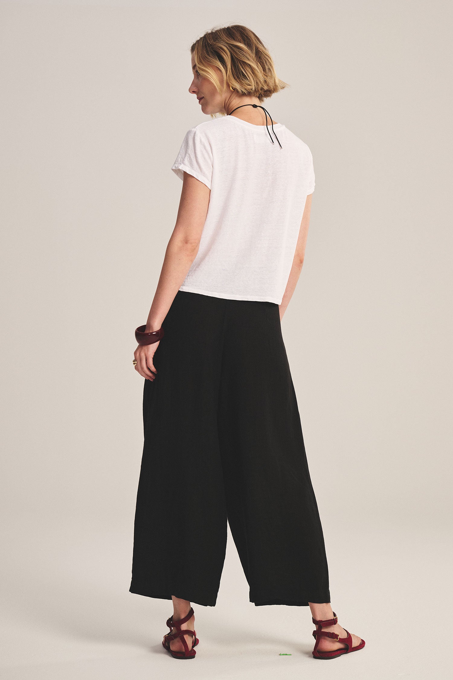 Linen fixed waist pant black | Velvet | MARKET