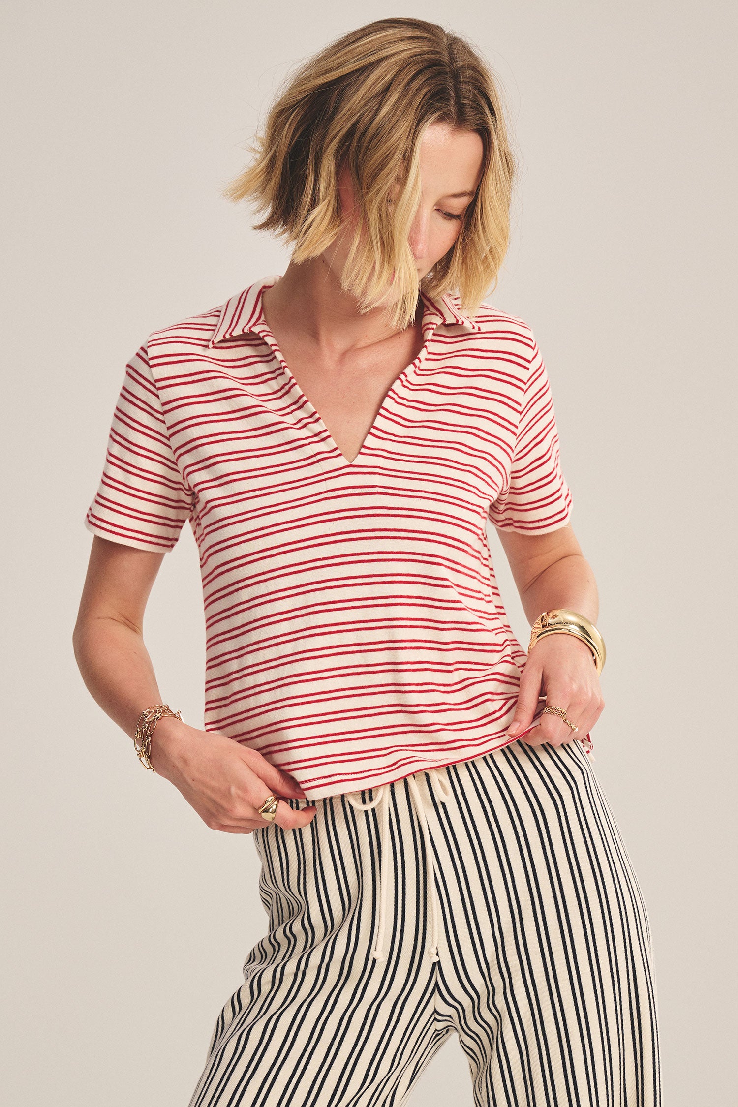 Perrin polo red stripe | Velvet | MARKET