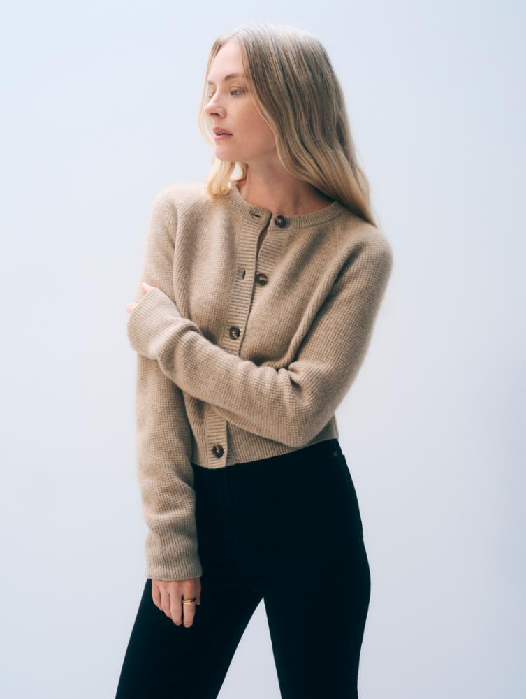 Waffle cardi TAUPE HEATHER | White & Warren | MARKET 