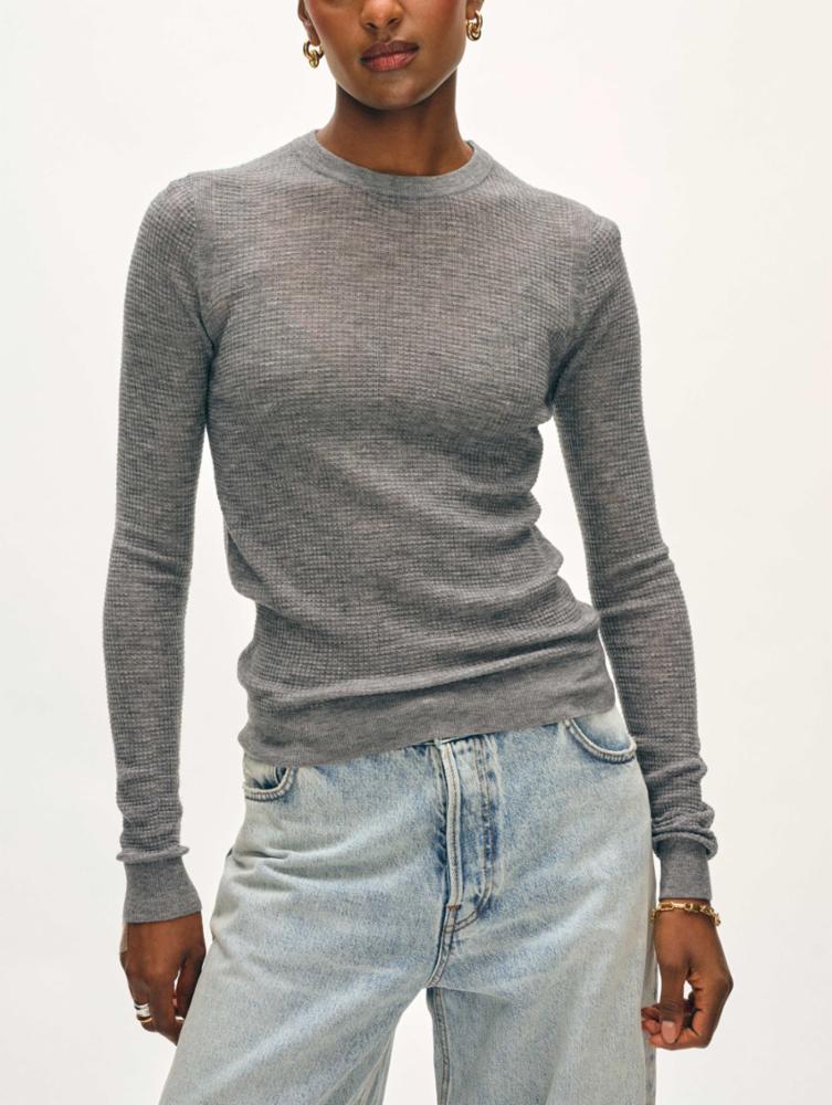 SUPERFINE CASHMERE BLEND WAFFLE CREWNECK | White & Warren | MARKET