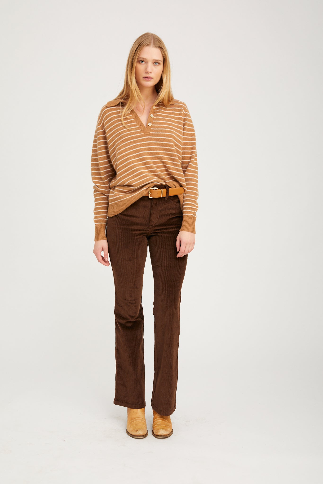 Striped Polo Sweater camel | SPRWMN | MARKET