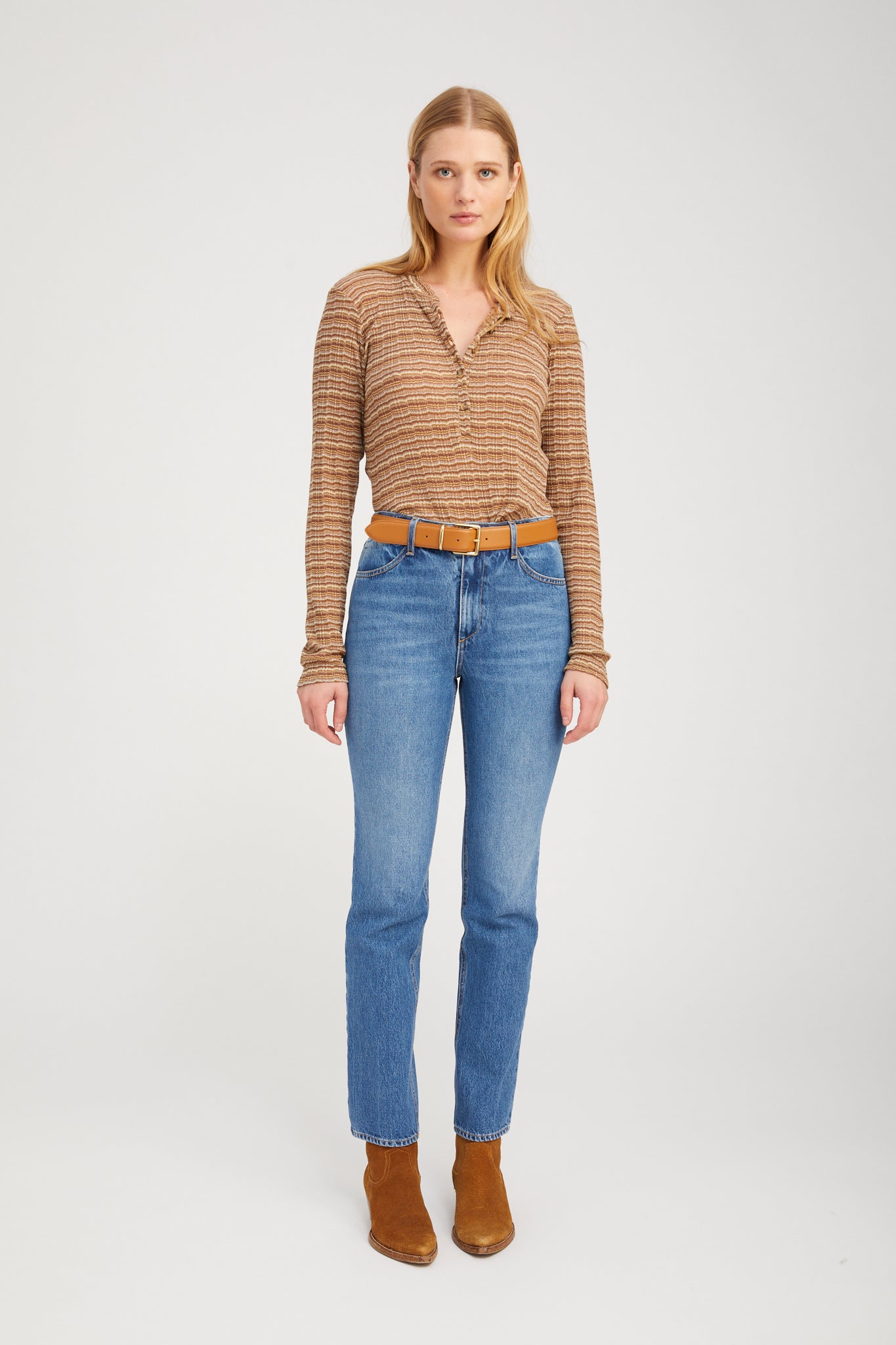 L/S Henley Top brown stripe | SPRWMN | MARKET 