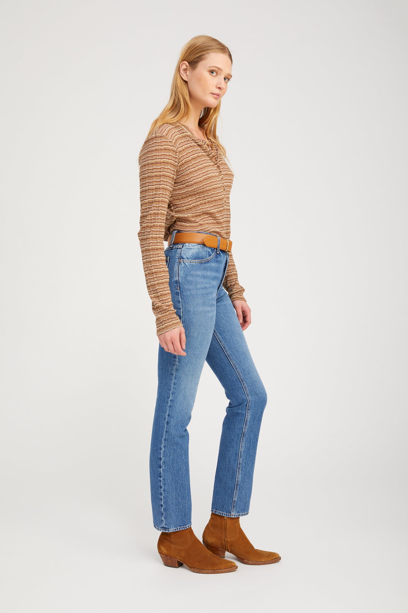 L/S Henley Top brown stripe | SPRWMN | MARKET 