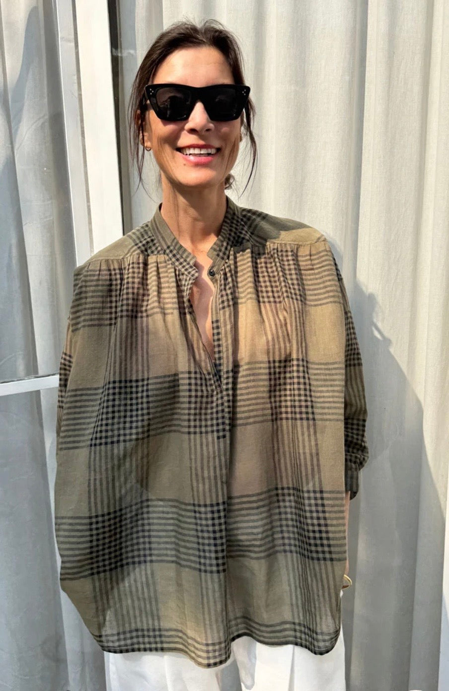 green plaid shirt