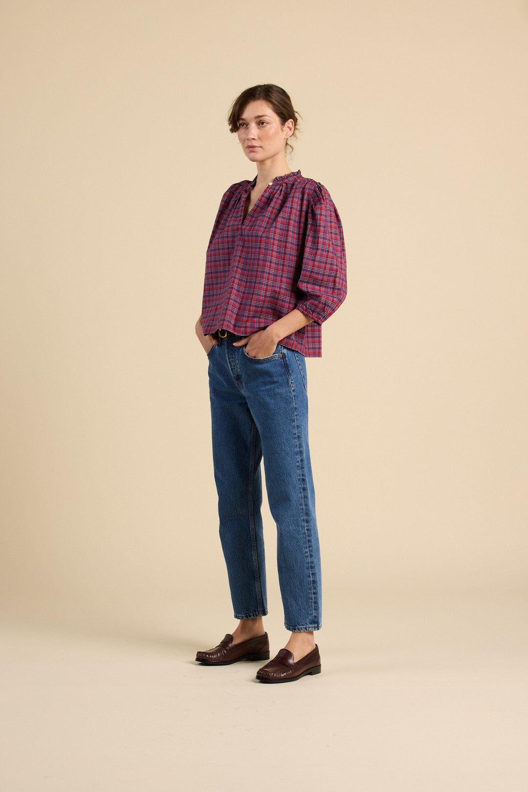 Orly blouse mulled wine plaid | Trovata | MARKET