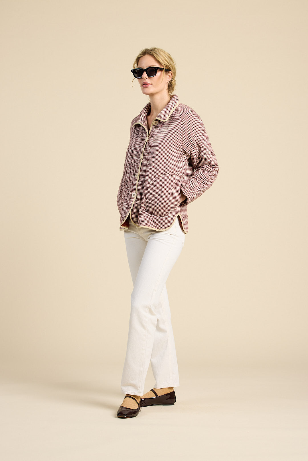 Ginny Quilted Jacket Mahogany Check | Trovata | MARKET