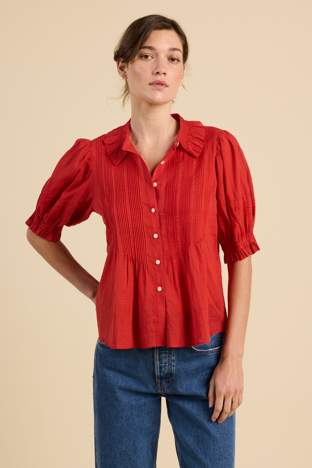 Jess Blouse crimson Check | MARKET | Trovata