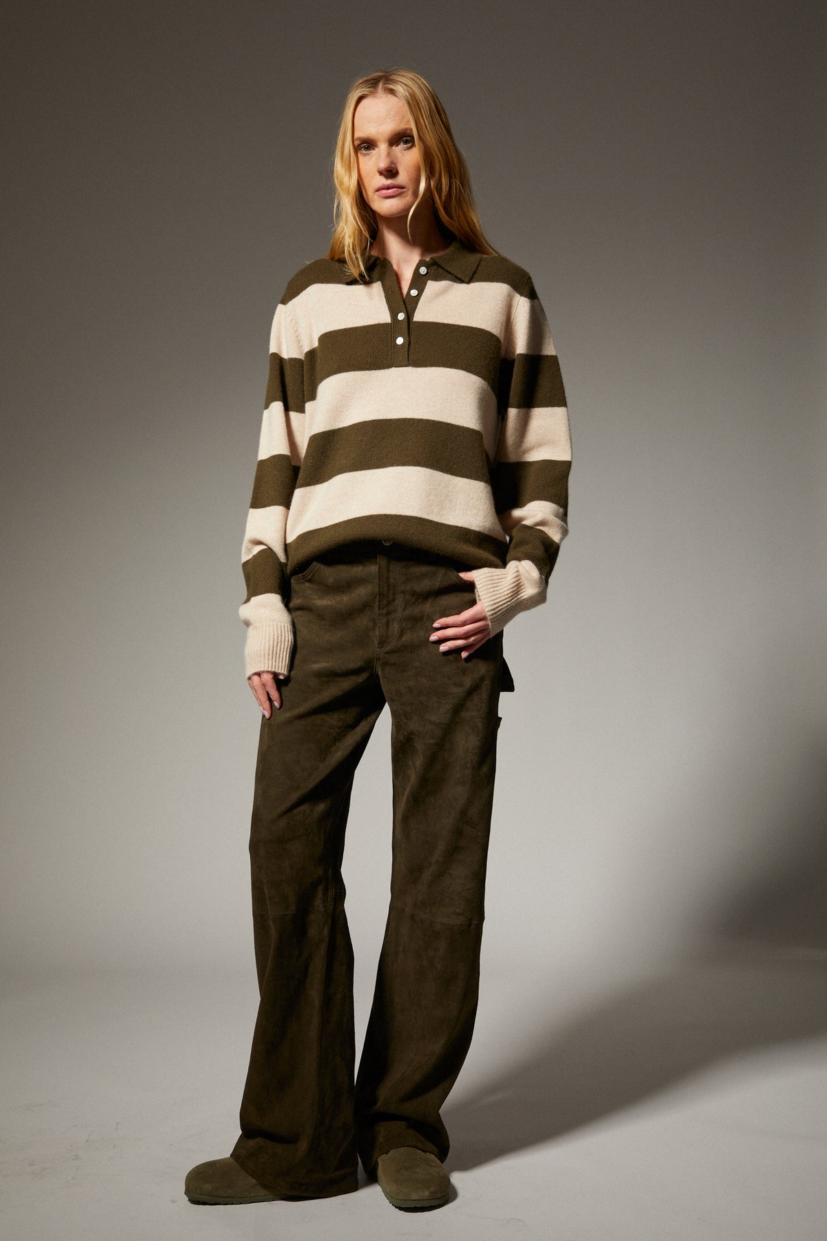POLO SWEATER olive stripe | SPRWMN | MARKET