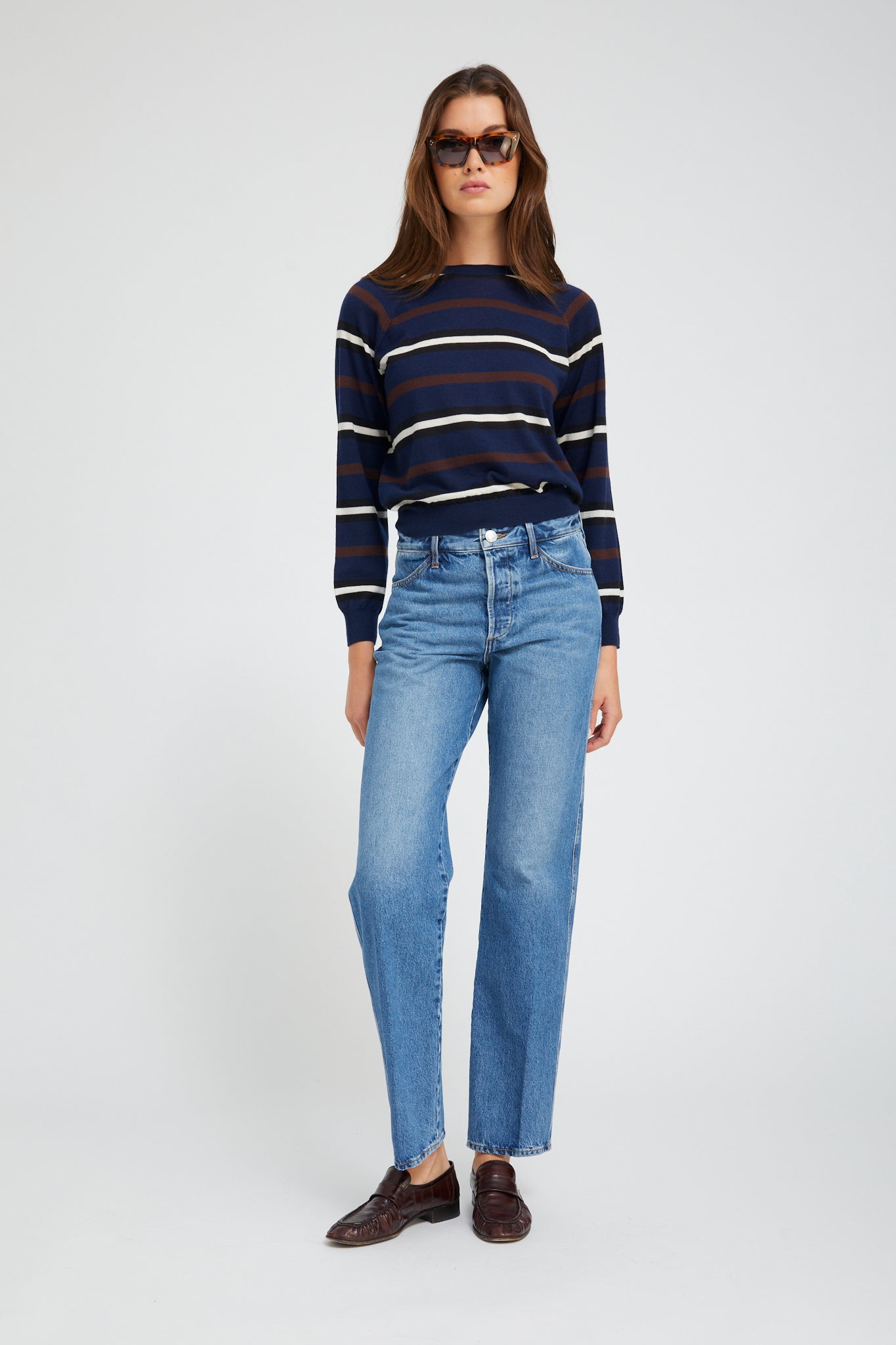 L/S STRIPED RAGLAN TEE navy/brown | SPRWMN | MARKET