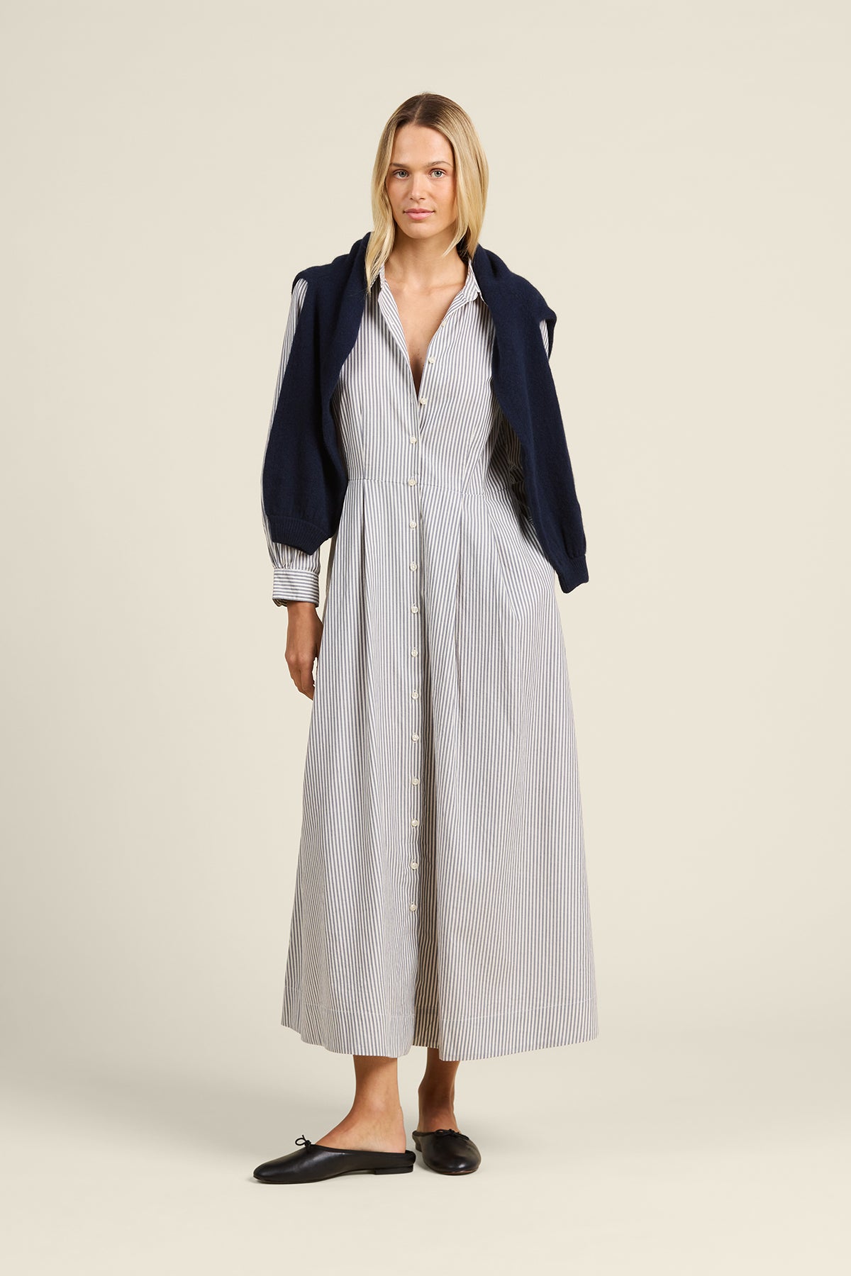 Emmelie Dress Navy Stripe | Trovata | MARKET