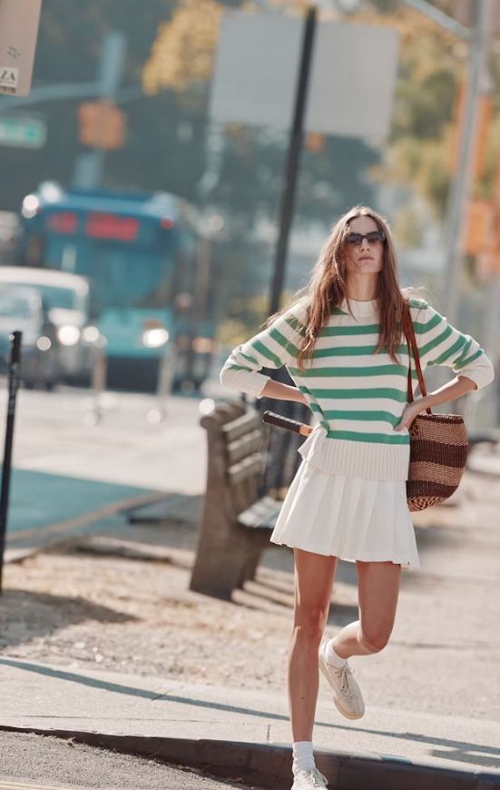 Tatum sweater cream/green on girl on street