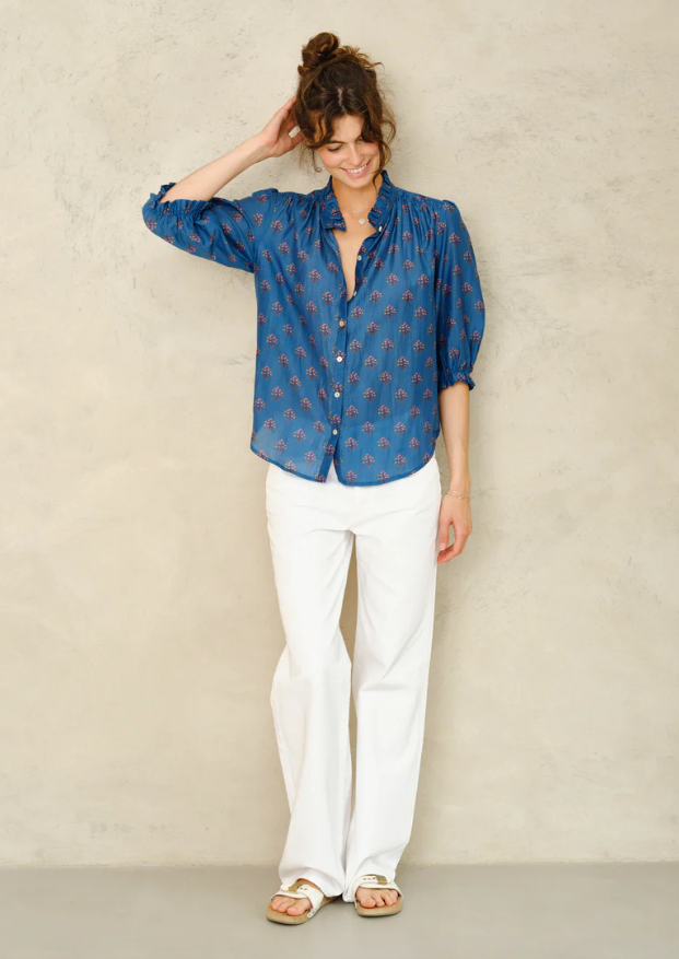 Lindi blue turq. elbow sleeve top | MABE | MARKET