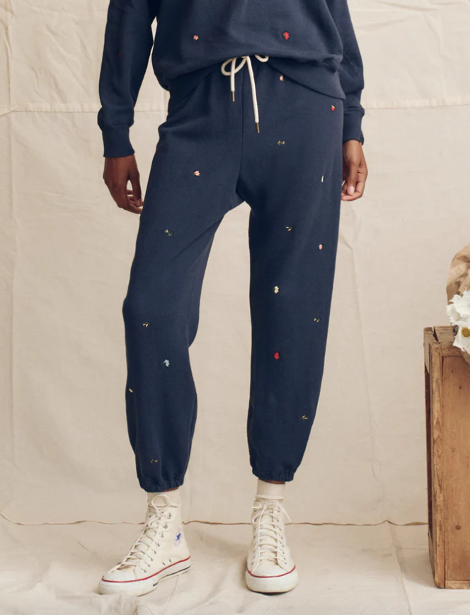 Stadium sweatpant navy floral emb | The Great | MARKET