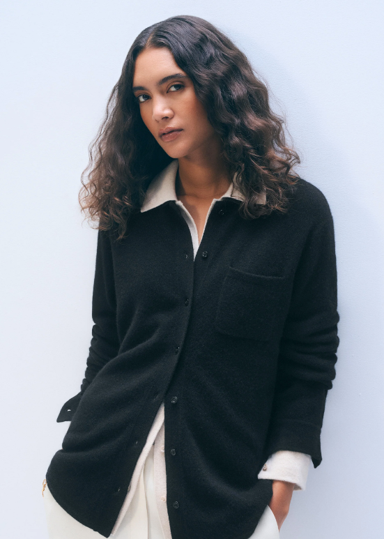 Cashmere button down black | White & Warren | MARKET