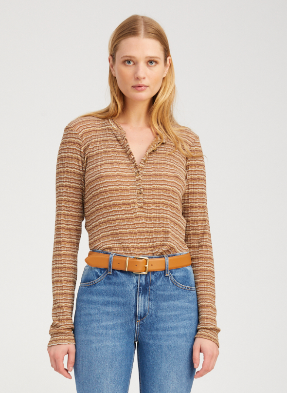 L/S Henley Top brown stripe | SPRWMN | MARKET 