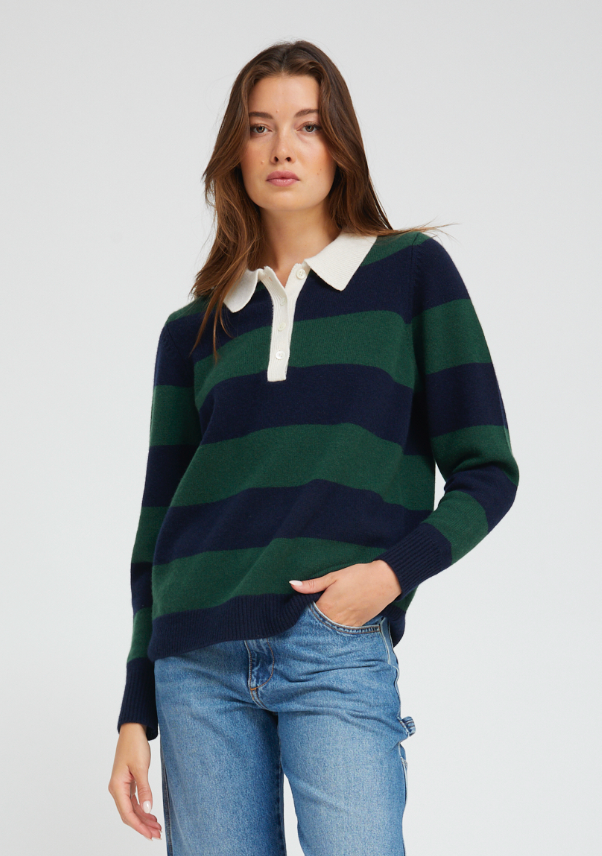 POLO SWEATER navy/green | SPRWMN | MARKET