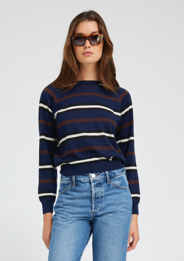 L/S STRIPED RAGLAN TEE navy/brown | SPRWMN | MARKET
