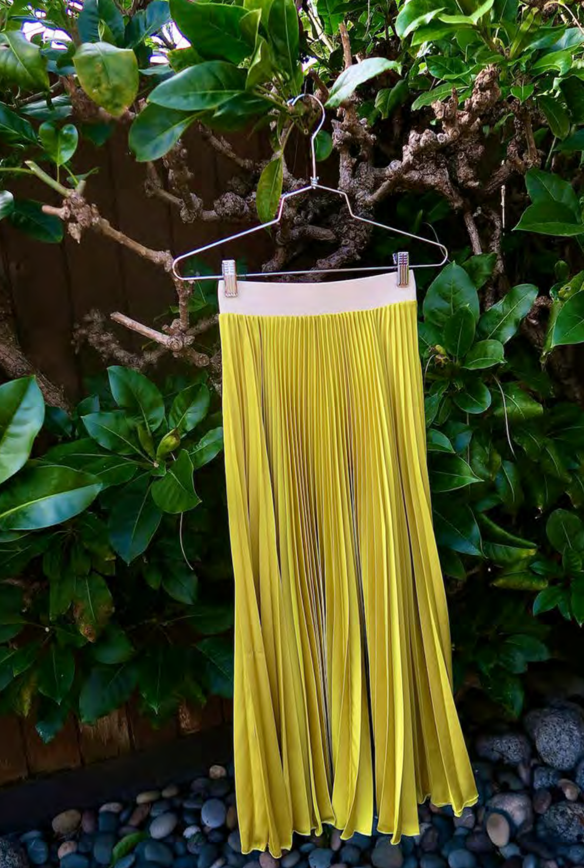 Knife pleat skirt in chartreuse