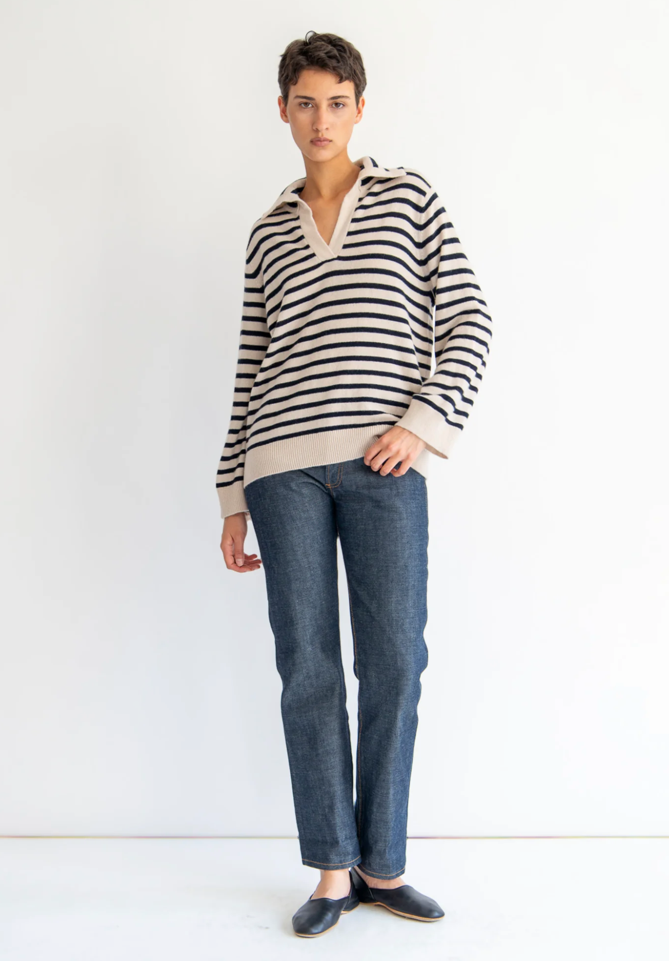 Linen/ navy Keegan sweater