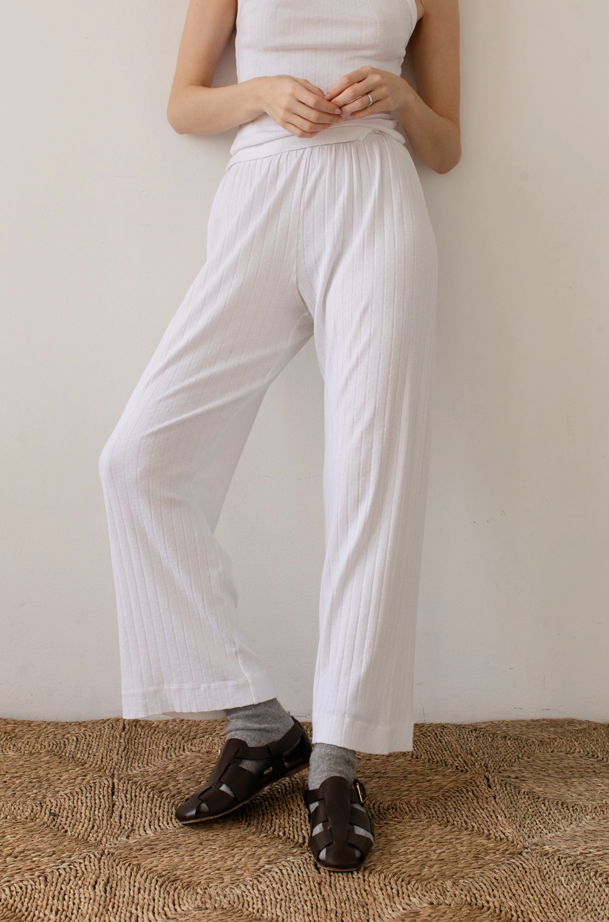 Pointelle crop pant in white