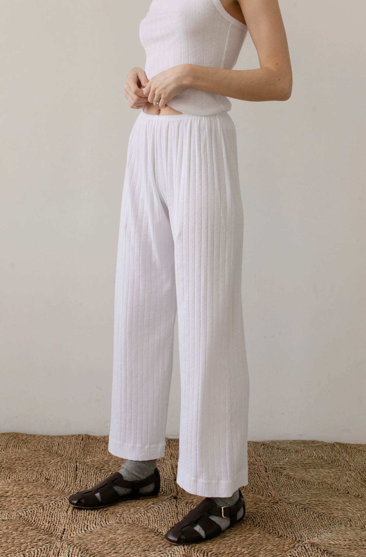 Pointelle crop pant in white