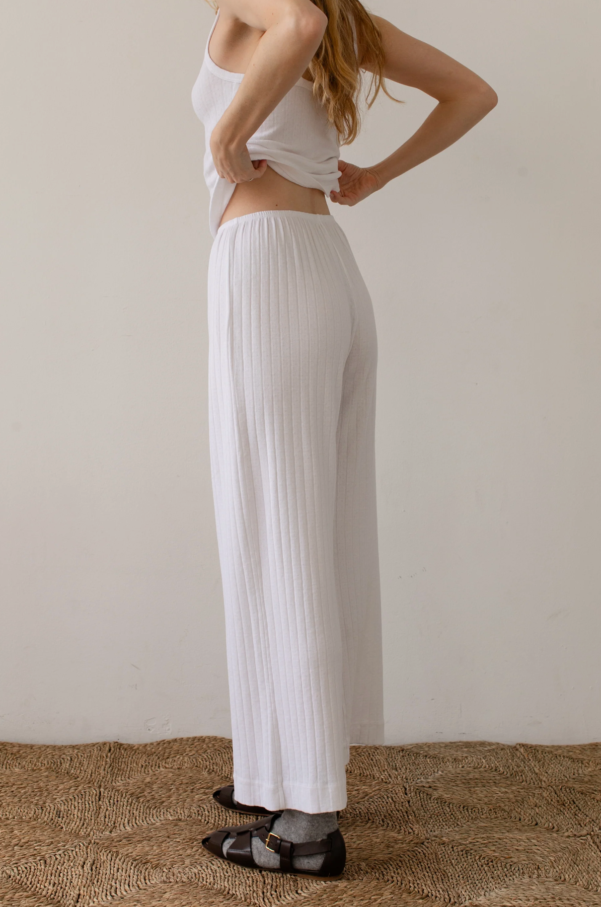 Pointelle crop pant in white