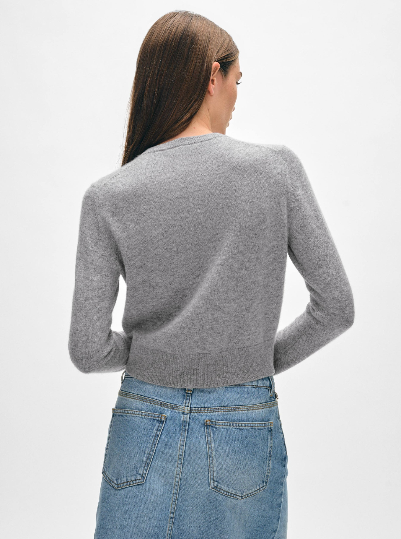 Essential crewneck cardi heather grey