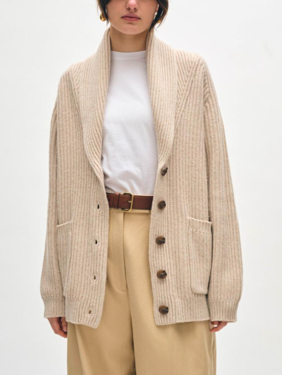 Cotton cashmere shawl collar cardi cream