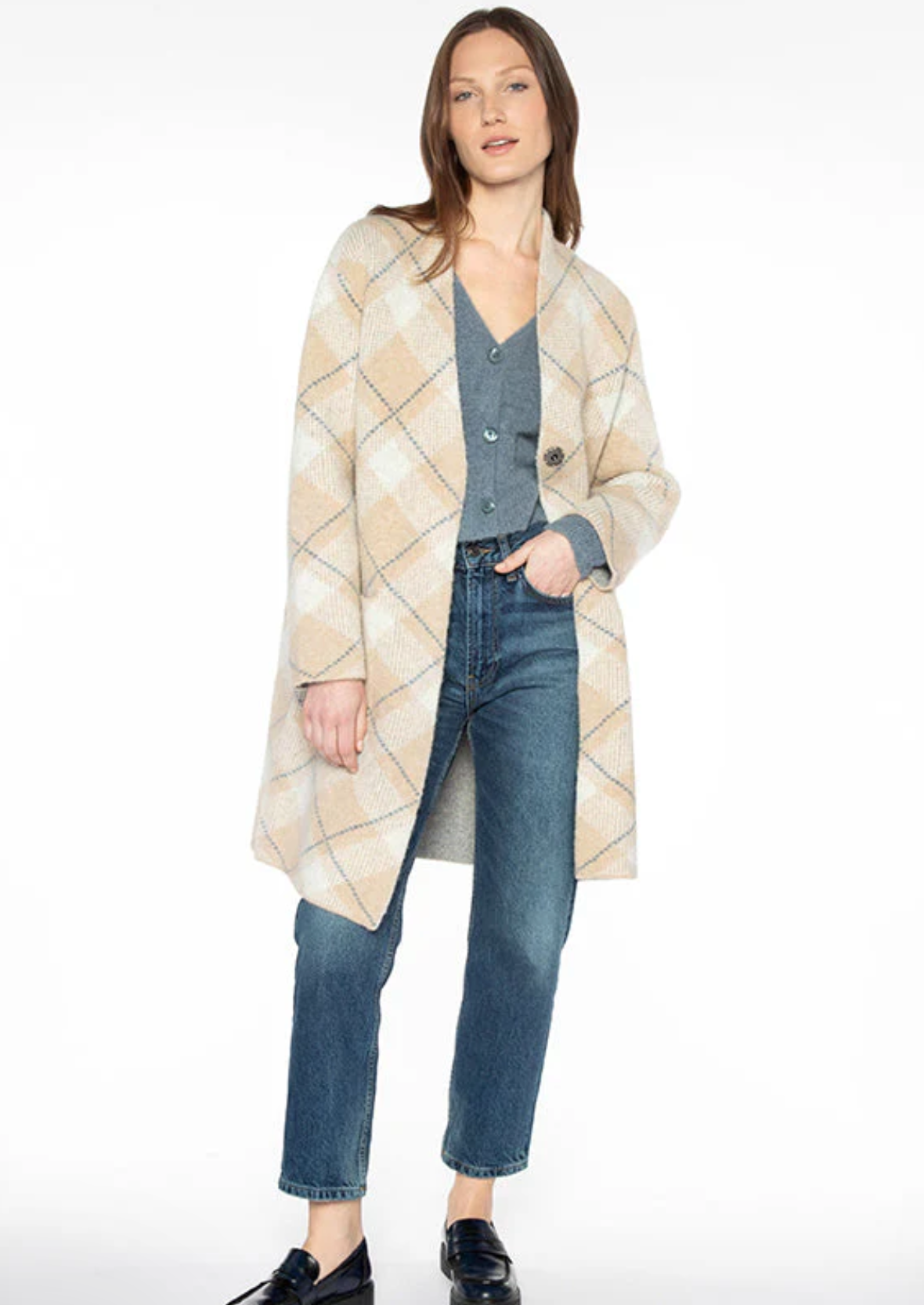 Bias Plaid Cardigan camel multi