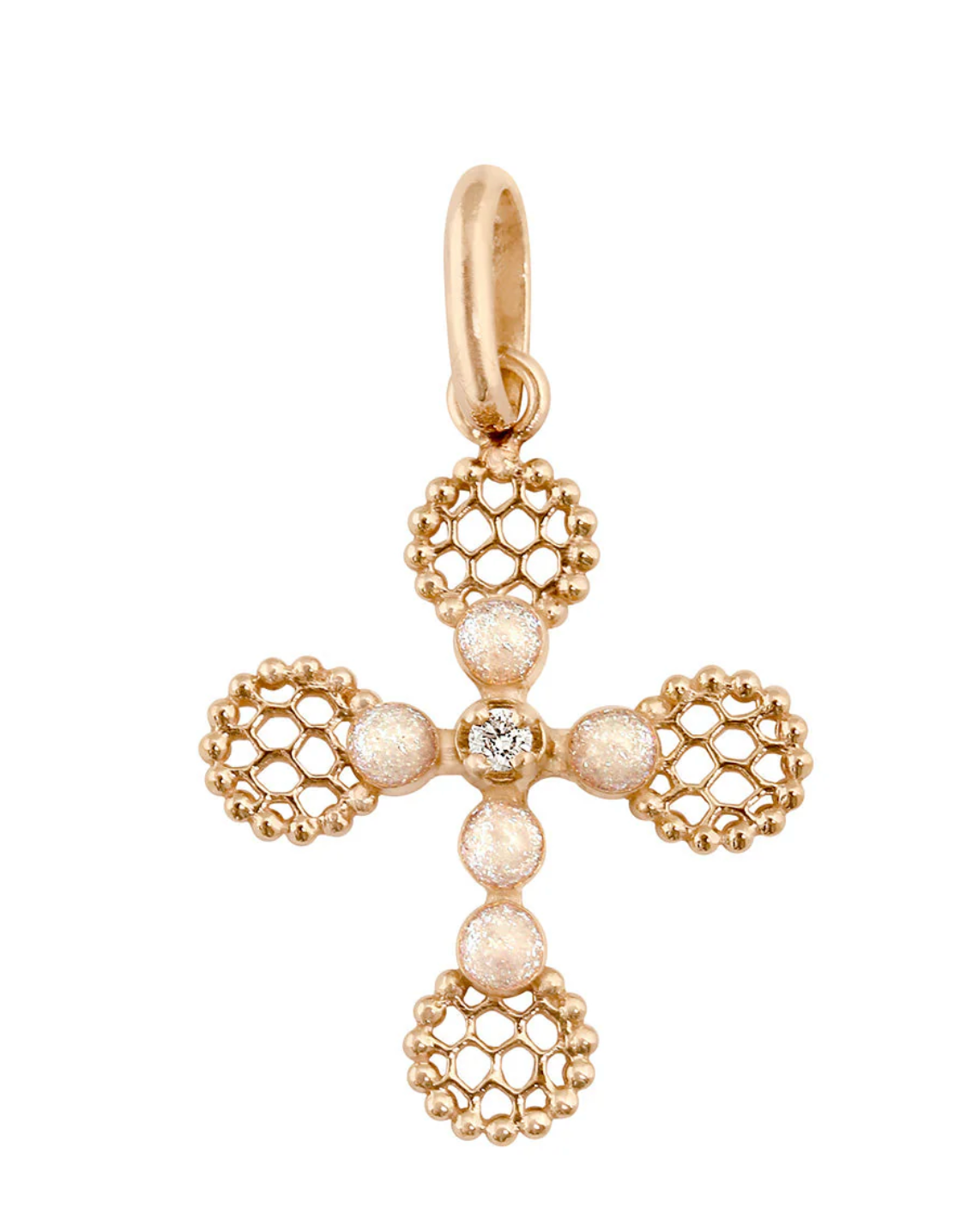 Rose Gold Pearled Lace Cross